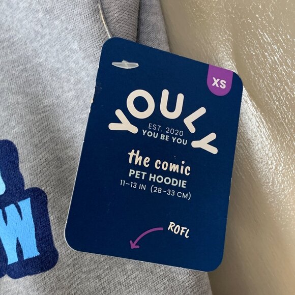 YoulY Pet Dog Hoodie XS Hooman Shadow Gray & Blue Cotton Blend 11-13 Inches - Picture 4 of 5